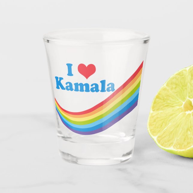 Copo De Shot Eu Amo Kamala Cute Election Rainbow (Frente)