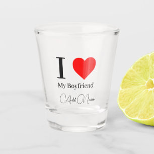 Copo De Shot Eu amo meu namorado & Coração Vermelho Personaliza