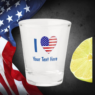 Copo De Shot Eu (Bandeira dos EUA Coração) Seu Texto