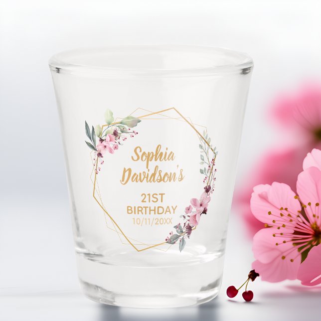 Copo De Shot Fancy Gold Flor de Cerejeira Nome Data 21º Anivers (Cheers to 21st Birthday 🌸🌸🌸)