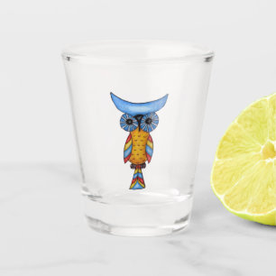 Copo De Shot Fantasy Coruja Azul Cabeça Olho Amarelo Corpo Colo