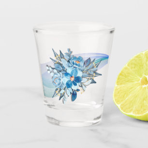 Copo De Shot Favor de Casamento de Vidro Azul Floral