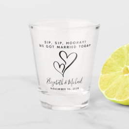 Copo De Shot Favor de Casamento Sip Sip Hurray Corações