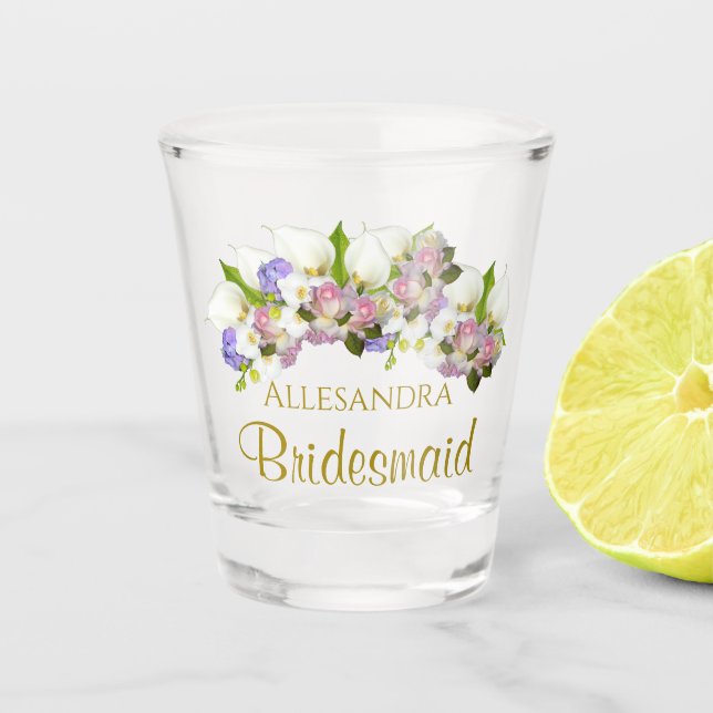 Copo De Shot Favor do Casamento de Bridesmaid Pastel Floral (Frente)