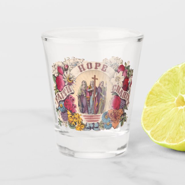Copo De Shot Fé, esperança e caridade virtudes teológicas (Frente)