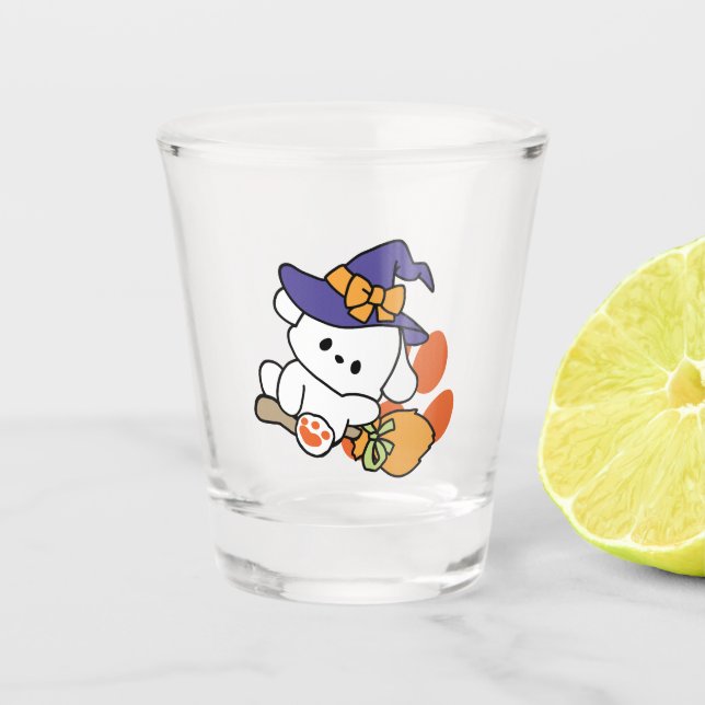 Copo De Shot Feiticeira de pata no treinamento - Cão de Hallowe (Frente)