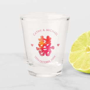 Copo De Shot Felicidade dupla aquarela casamento floral chinês