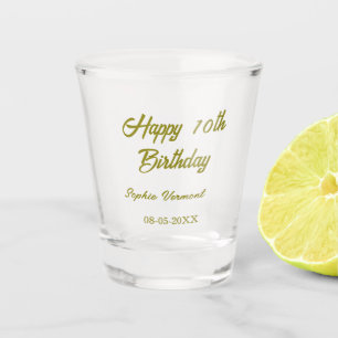 Copo De Shot Feliz 10º aniversário nome data dourado simples mi