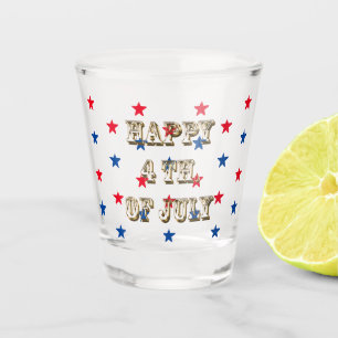 Copo De Shot Feliz 4 de julho, ouro, estrelas brancas vermelhas