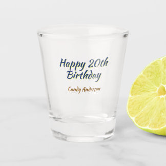 Copo De Shot feliz aniversário de 20 anos azul amarelo simples