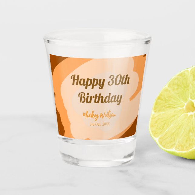 Copo De Shot Feliz aniversário de 30 anos em madeira rústica de (Frente)