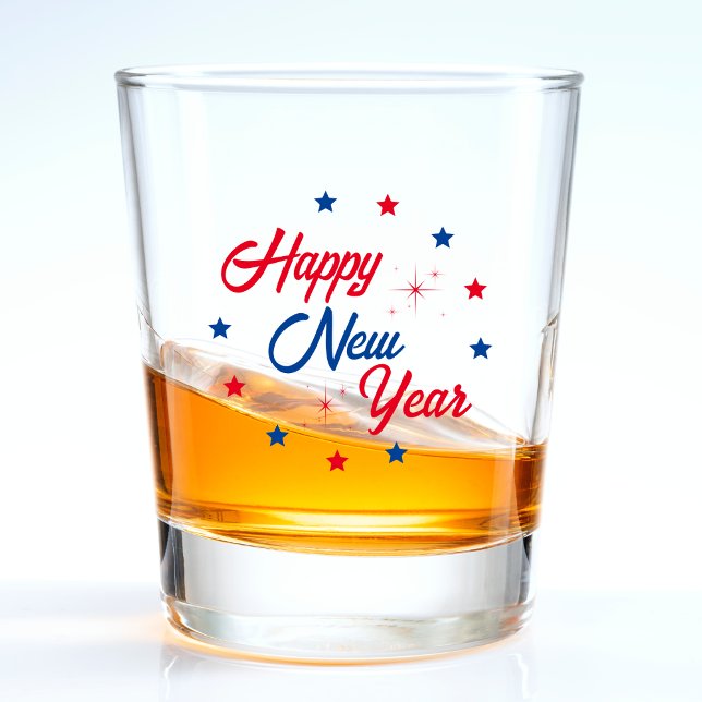 Copo De Shot Feliz ano novo Branco Vermelho e Azul (Red White & Blue Happy New Year Shot Glass)