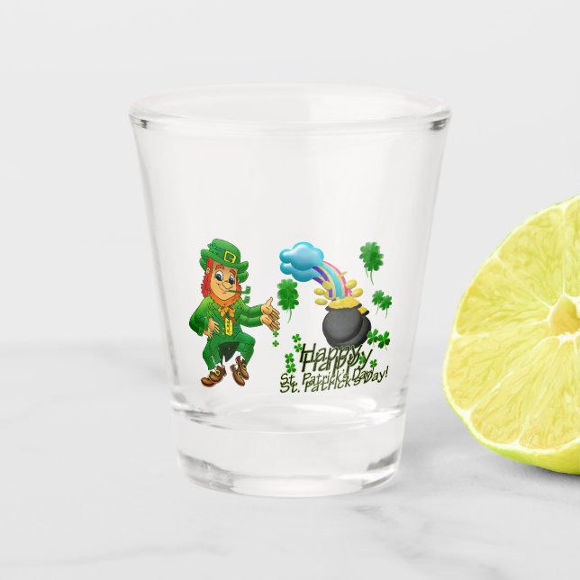 Copo De Shot Feliz Dia de São Patrício Duende Arco-íris (Frente)