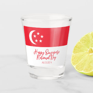 Copo De Shot Feliz Dia Nacional de Singapura Bandeira