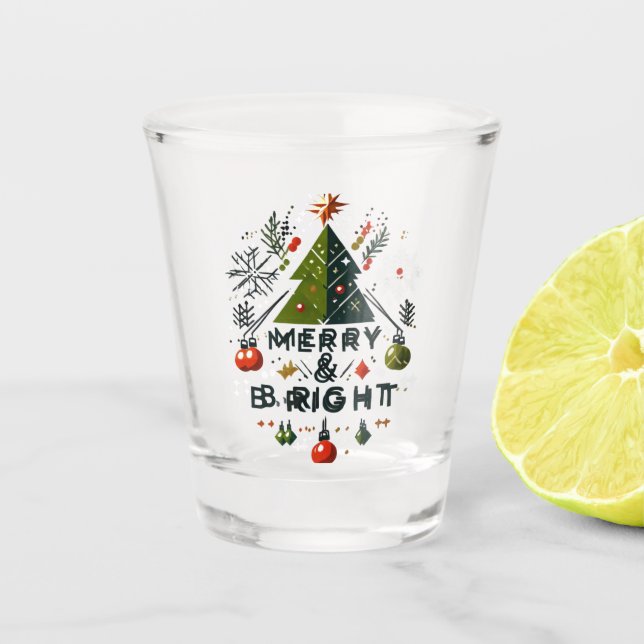 Copo De Shot Feliz festiva e Design de árvore de Natal brilhant (Frente)