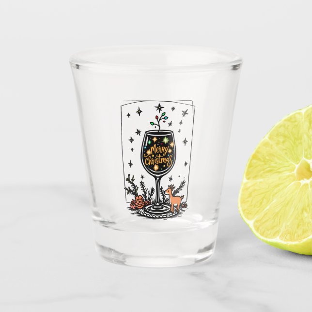 Copo De Shot Feliz Natal num Vidro de Vinho (Frente)