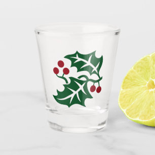 Copo De Shot Feriado de Natal Green Holly e Red Berries