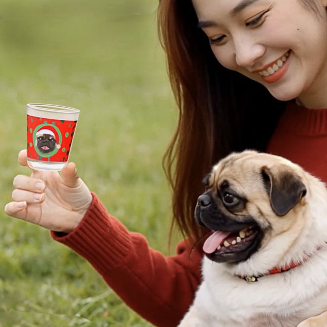 Copo De Shot Feriado Verde Vermelho Seu Cachorro Foto-Adicionar (Criador carregado)