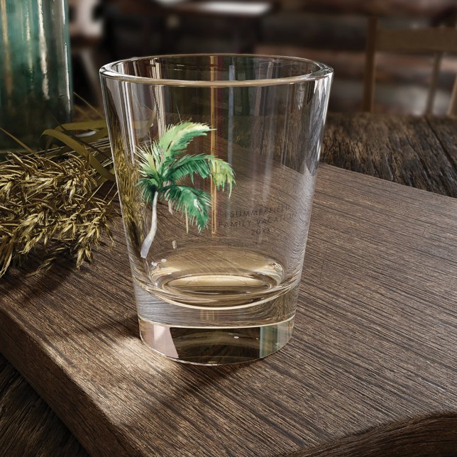 Copo De Shot Férias da Família Palm Tree Personalizadas (Coastal Palm Tree Family Vacation Shot Glass)