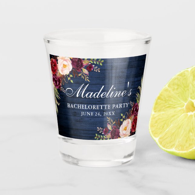 Copo De Shot Festa de Despedida de Solteira Floral Borgonha Azu (Frente)