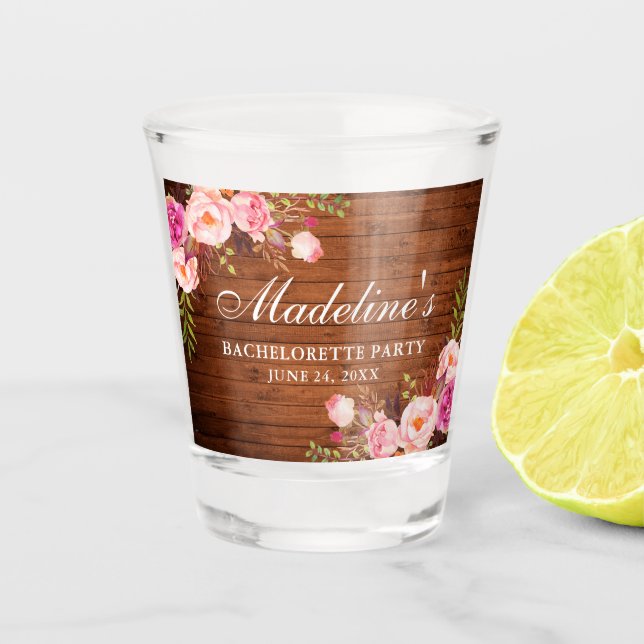 Copo De Shot Festa de Despedida de Solteira Floral Rosa (Frente)