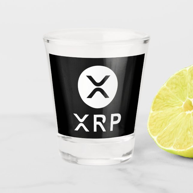 Copo De Shot Festa de Moeda Criptográfica XRP Preto e Branco (Frente)