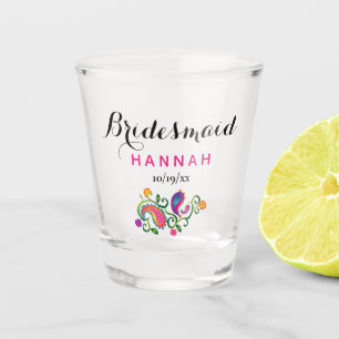 Copo De Shot Festa de solteira Bridesmaid Wedding Pink Paisley