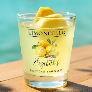 Copo De Shot Festa de Solteira Limoncello com Limões em Aquarel