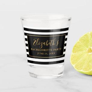 Copo De Shot Festa de solteira Preta e Listras Brancas Douradas