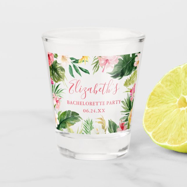 Copo De Shot Festa de solteira Rosa Tropical (Frente)