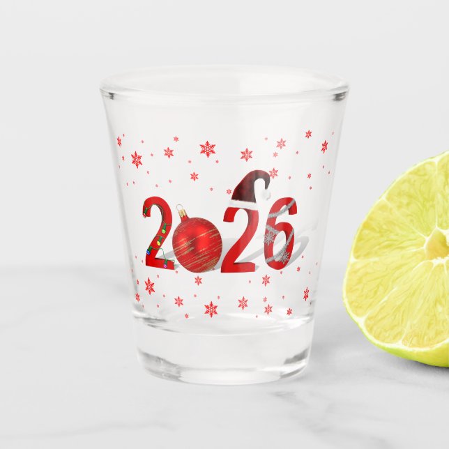 Copo De Shot Festive Red Merry Christmas New Year 2026 (Frente)