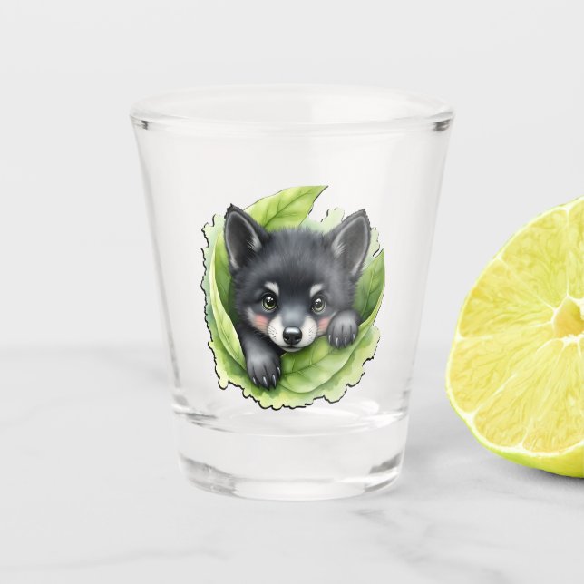 Copo De Shot Filhote de lobo no verde: (Frente)