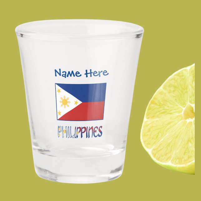 Copo De Shot Filipinas e Filipino Flag Red Personalization (Personalized shot glass with Filipino Flag and word PHILIPPINES below in flag colors. Above add name)