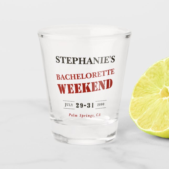 Copo De Shot Fim de Semana do Bachelorette Vermelho, Preto e Br (Frente)