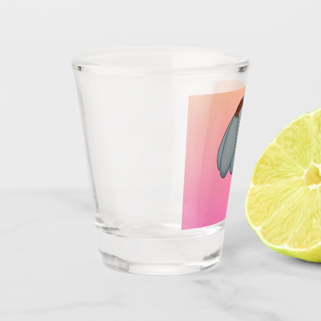 Copo De Shot Flor azul com fundo rosa (Esquerda)