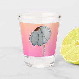 Copo De Shot Flor azul com fundo rosa