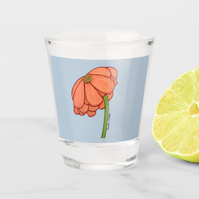 Copo De Shot Flor de Laranja com fundo Azul (Frente)