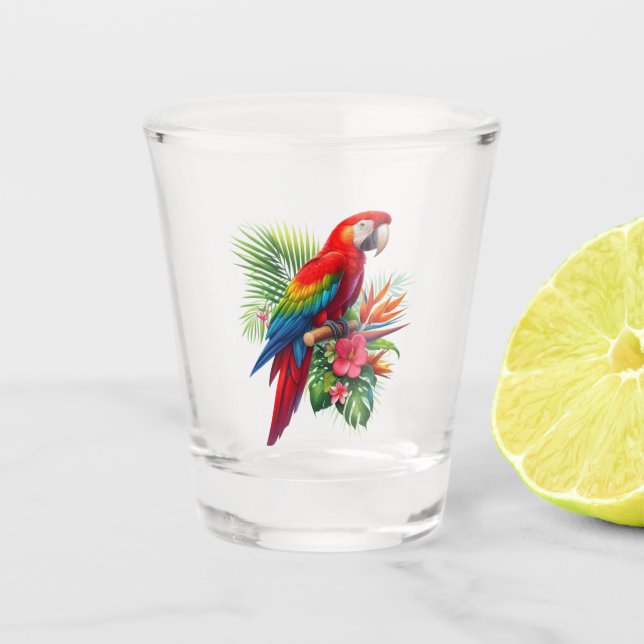 Copo De Shot Flor tropical de arara vermelha (Frente)