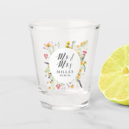 Copo De Shot Floral Wedding Sr. & Sra. Monograma Shot Glass Fav