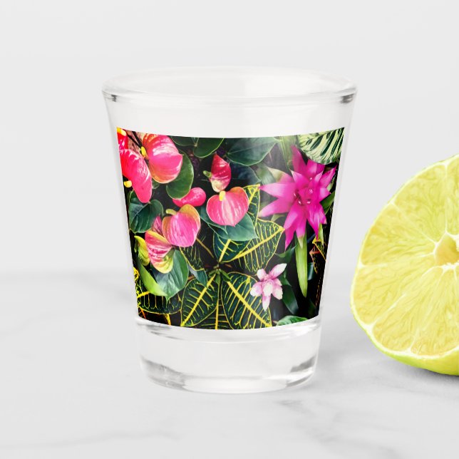 Copo De Shot Flores cor-de-rosa, plantas tropicais (Frente)