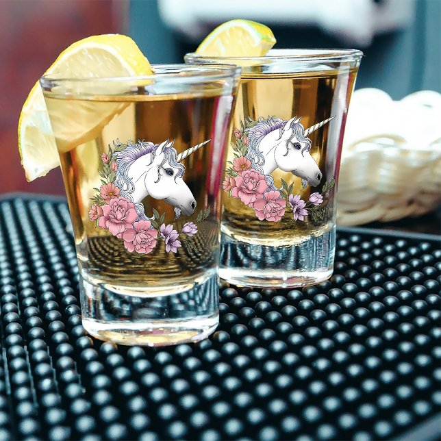 Copo De Shot Flores de Unicórnio Branco Encantado Rosa Preto (Criador carregado)