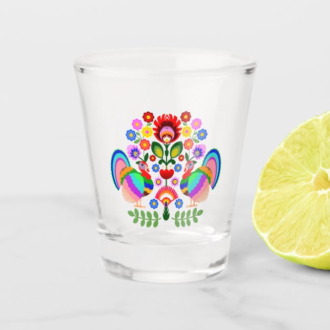 Copo De Shot Flores design poloneses. (Frente)