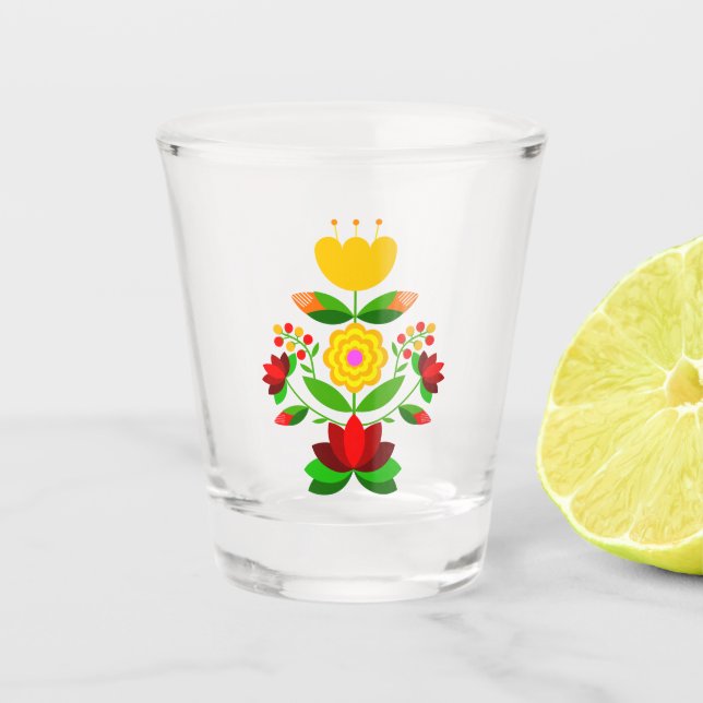 Copo De Shot Flores design poloneses. (Frente)