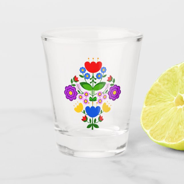 Copo De Shot Flores design poloneses. (Frente)