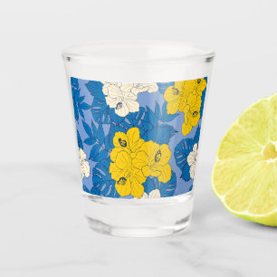 Copo De Shot Flores e folhas de hibisco