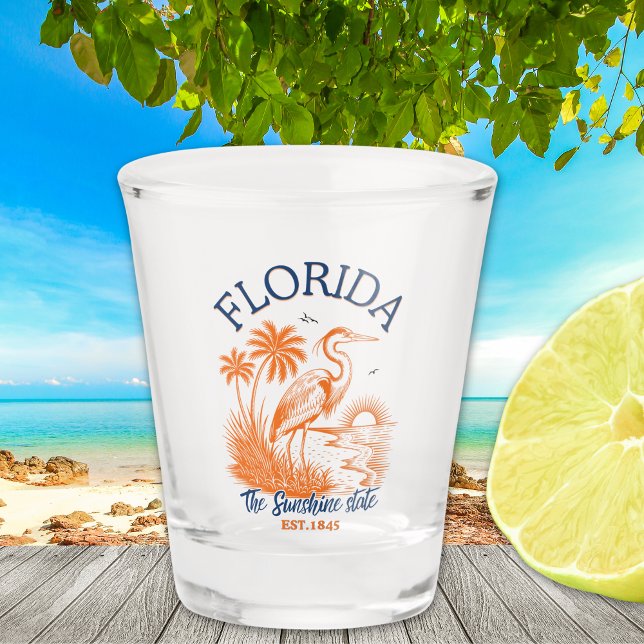 Copo De Shot Florida The Sunshine State with Heron & Palm Tree  (Criador carregado)