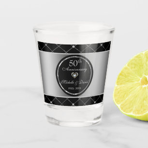 Copo De Shot Formas De Prata E Diamante Preto Vidro Atirado