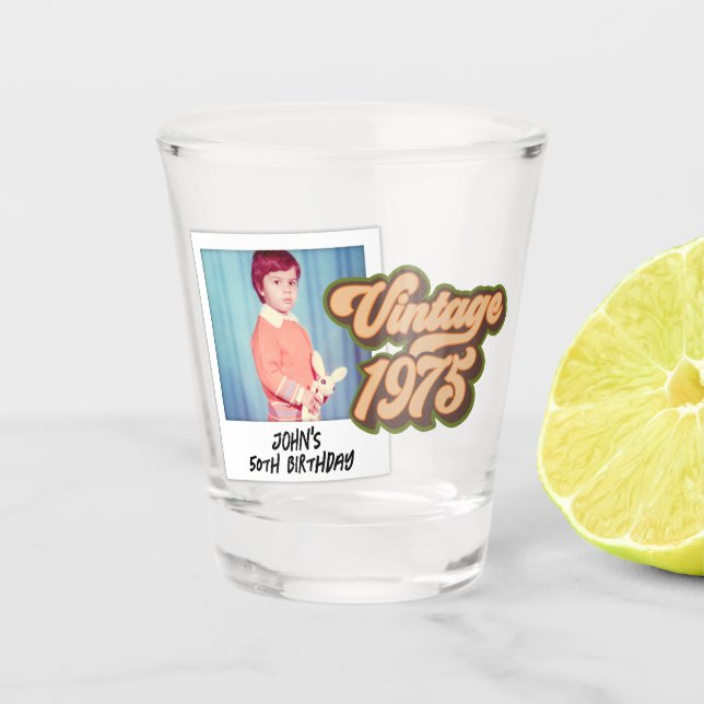 Copo De Shot Foto de aniversário de 50 anos Vintage 1975  (Frente)