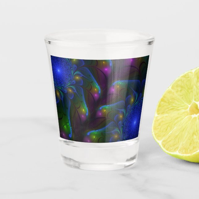 Copo De Shot Fractal Abstrato de Disquete Moderno e Luminoso Co (Frente)