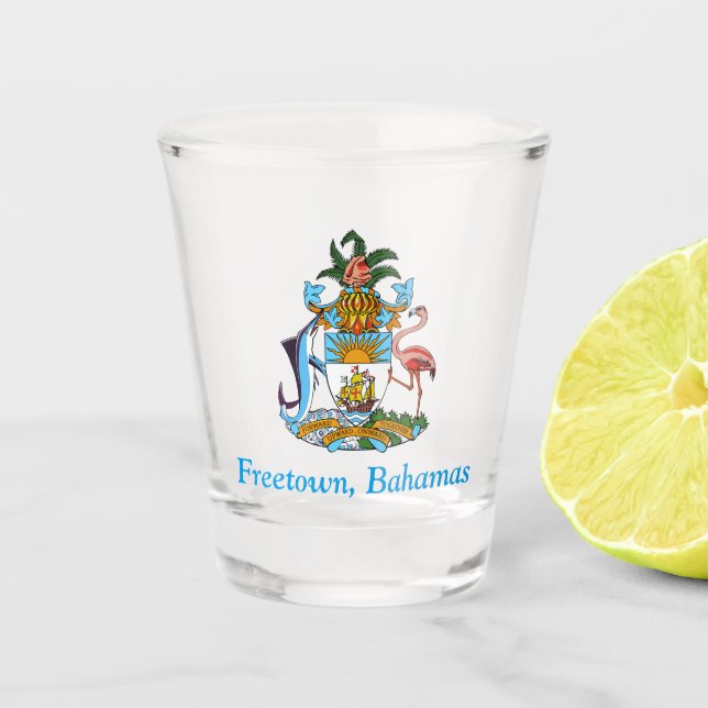 Copo De Shot Freetown, Bahamas com Casaco de Armas (Eleuthera) (Frente)